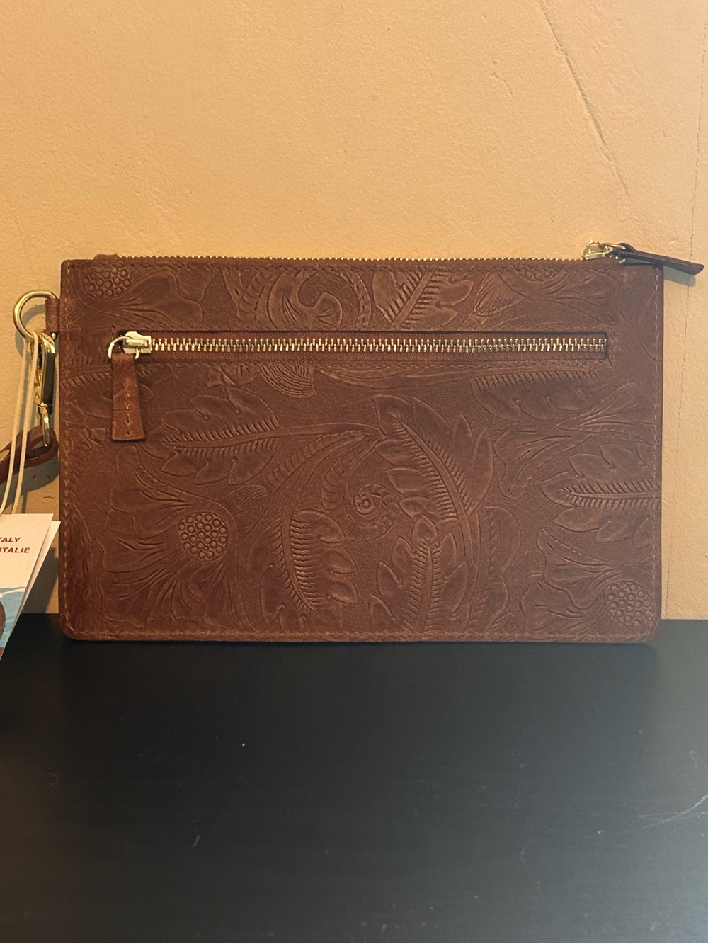 ISADORA Made In Italy Brown Embossed Leather El Charro Large Wristlet NWTS - Picture 8 of 13
